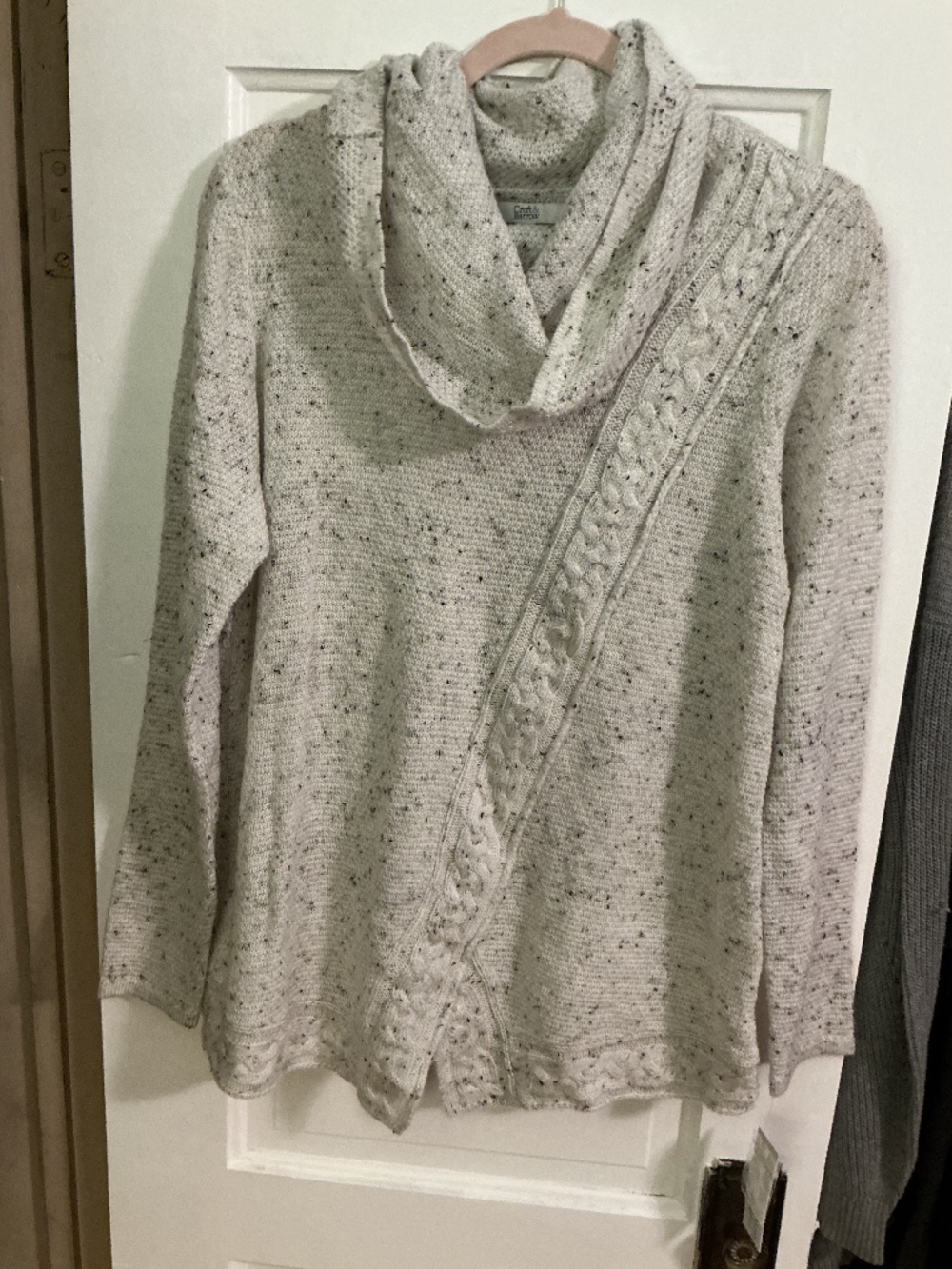 NWT Croft & Barrow Cream Speckled Cable Knit Cowl Neck Sweater M